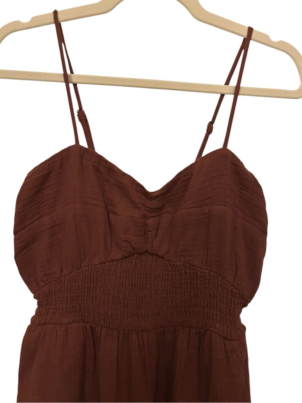Blue Velvet Smocked Wide Leg Jumpsuit Reddish Brown Size Medium Cotton - Picture 2 of 6